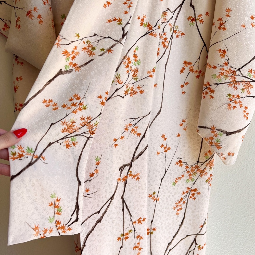 Japanese Maple Kimono Robe - Cream and Orange - Picture 8 of 13